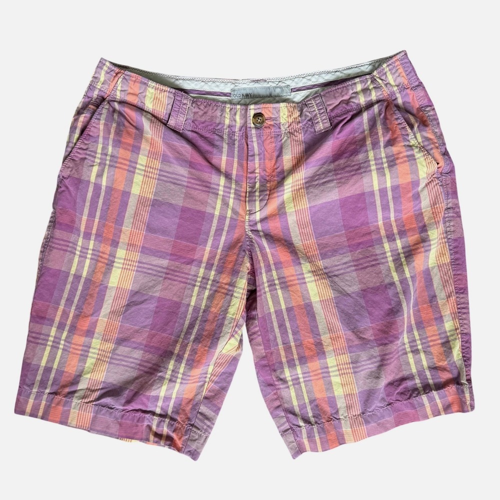 VTG Old Navy 12 Purple Plaid Low Rise Cotton Bermuda Short Summer Casual Coastal